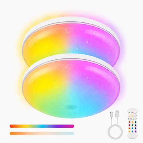 Givryes 2-Pack Plastic Magnetic RGB Led Ceiling System - Rechargeable Wireless Battery-Operated, Remote-Controlled, IP66 Waterproof with Brightness Dimmable, Color Changing, Adjustable Light Modes for Bathroom, Closet,sohochic