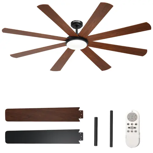 GARVEE Modern Design 72-Inch Ceiling Fan with Indoor Lighting, 8 Blades, Energy Efficient Quiet Low Noise DC Motor, 6-Speed Reversible, 24W 3CCT Dimmable, Remote Control, Indoor/Outdoor, Black + Dark Brown, Low Noise Motor