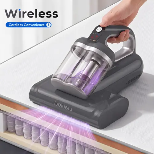 Cordless Mattress Vacuum Cleaner - 17kPa Strong Suction, UV-C Light, High-Frequency Tapping, Heated Air, Lightweight Portable Vacuum, Portable Size, Handheld Multi-Functional, High Efficiency Ultrasonic Dust Mite Remover, Indoor, US Plug for Beds, Sofas,s