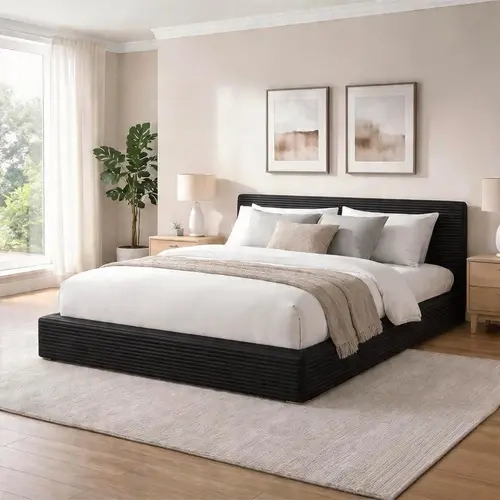 Contemporary Upholstered Bed Frame - Fluffy Cloud Soft Padded Headboard, Tool-Free Easy Assembly, No Box Spring Needed, Fits King/Queen/Full Size Beds, Back To School Pick, Contemporary Upholstered Bedframe, King Size Bed