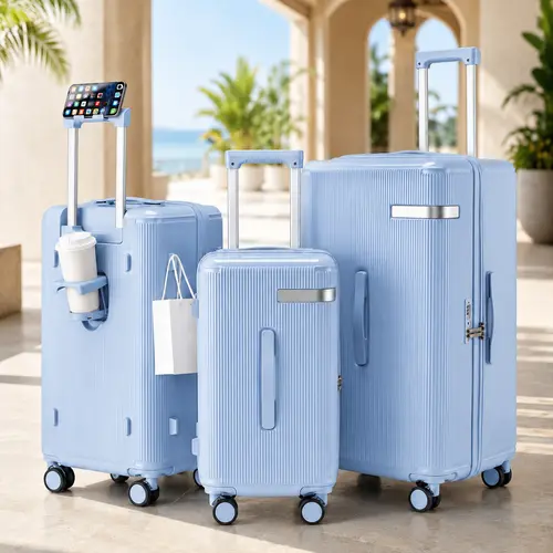 【Back To School 】3 Piece Luggage Set, Hardside Suitcase Set with 20 24 28 Inch  Checked Luggage, Combination Lock, Phone Holder, Cup Holder, Side Hook