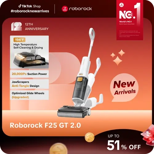 [new arrivals] Roborock F25 series GT 2.0 wet and dry Vacuum Cleaners, 20000Pa Suction, 194°F Self-Cleaning Electric Mop, 180° Lie-Flat Edge to Edge Mopping for Tile, Hardwood Floors, Lightweight  #roborocknewarrives #sohochic