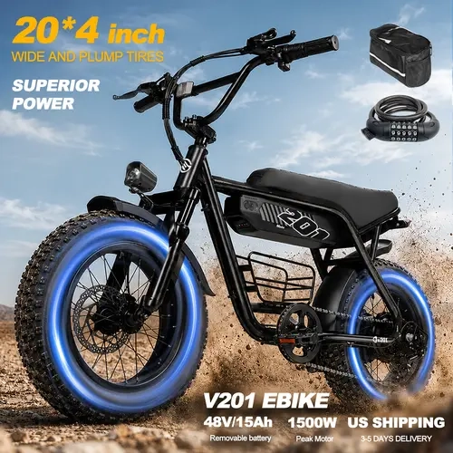ESKUTE V201 Large Frame Ebike (V101 Upgrade), 1500W Motor Peak, 30-34MPH, 30-65 Miles Range, 20"x4.0" Fat Tire All Terrain Dual Suspension Electric Bike for Adults, 48V 15.6Ah Battery, NFC Unlock, Shimano 7-Speed, Includes Bag & Lock, Ebikes, Graduations