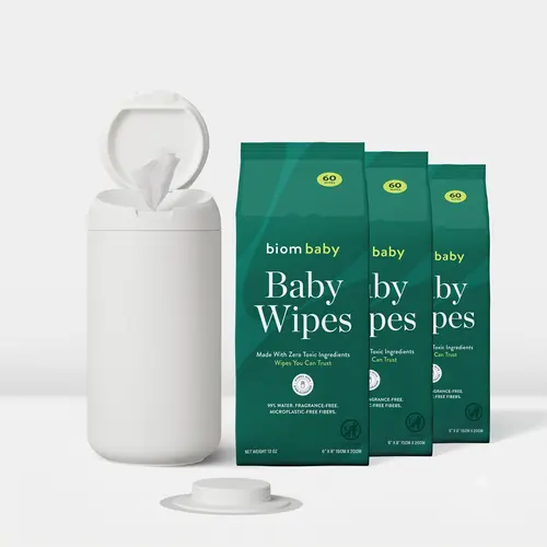 Biom Chic Baby Wipes (180-Count) with 1-Handed Dispenser, Disposable Newborn Diaper & Moisture Wipes, Portable Design