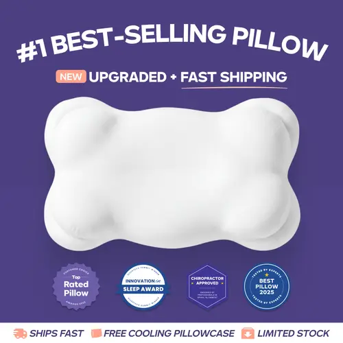 Mellow Sleep | CloudAlign Pillow + FREE Cooling Pillowcase - Ergonomic Cervical Memory Foam Pillow with Dual-Height Design for Side, Back & Stomach Sleepers