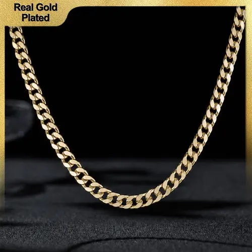 Holylegend 14K Real Gold-Plated Concave CubanNecklace Chain 24 Inches Long,Tarnish-Free, 8mm/10mmWidth, Secure Clasp, Gift， Fresh Gold Styles For Everyday Wear