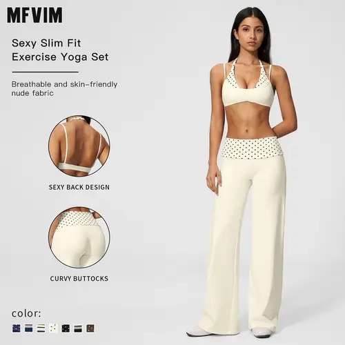 MFVIM women’s halter yoga set — breathable “naked feel” fitness bra and high-waisted wide-leg athletic pants, two-piece slim-fit training workout apparel,back to school,back to school haul,sohochic