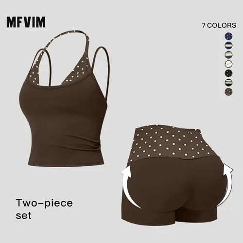 MFVIM women’s color block double layer halter yoga tank top set with high waisted butt lifting athletic shorts, two piece nude feel fitness outfit,travel essentials,camping essentials,sohochic
