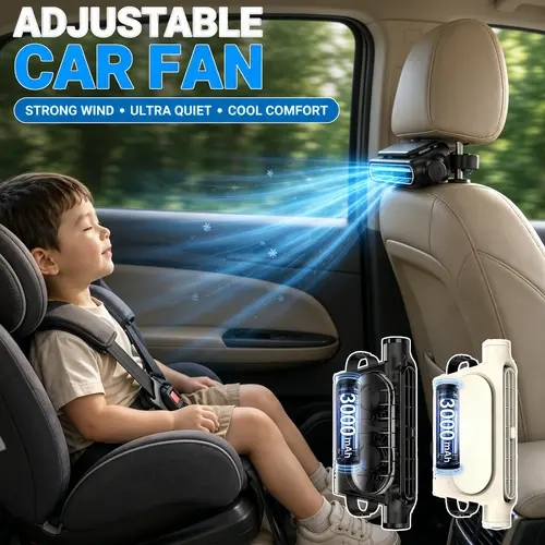 5V USB-Powered ABS Plastic Dual Turbo Cooling Car Seat Fan with Magic Tape, Independent Switch, Adjustable Air Outlet & Angles, Control, Convenient Universal Fit Wood Grain Design for Car Interior Rear Pillow Comfort,sohochic