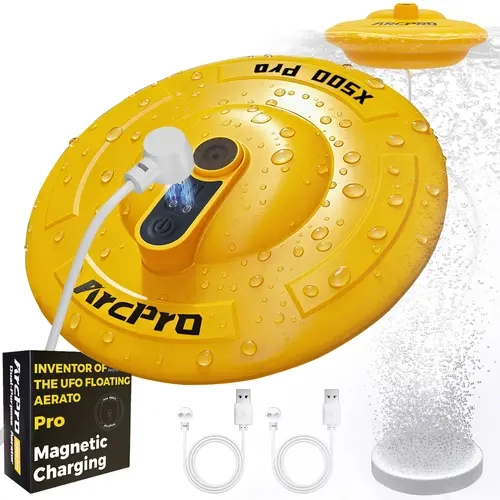 Arcpro Floating & Rechargeable Bait Bucket Aerator, IPX7 Waterproof with Magnetic Charging, Ultra-Quiet Bubbler for Live Minnows, Portable Aerator for Fishing