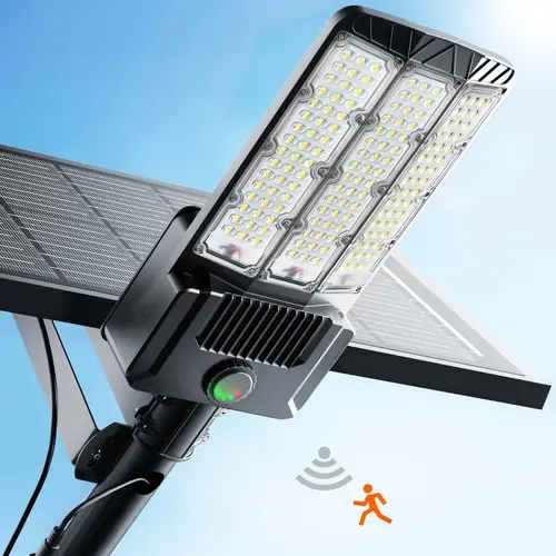 Hykoont SZ300 Solar Powered Commercial Street Light - 500000 Lighting Hours, Durable Aluminum Housing, Split Mono Panel, Dusk to Dawn, IP66 Water Resistant, Motion Sensor, 3-Year Warranty, Adjustable for Yard, Trunks, Streets Security Flood Light,sohochic