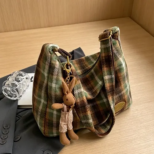 Women's Vintage Plaid Large-Capacity Tote, Casual Fashion Multi-Functional Everyday Bag for Adults, Unisex Sports Outdoor Shoulder Option