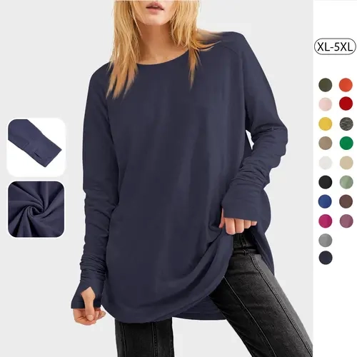 Tankaneo Women's Plus Size Long Sleeve Tunic Top Crew Neck Summer Oversized Fit Basic T Shirts Blouse