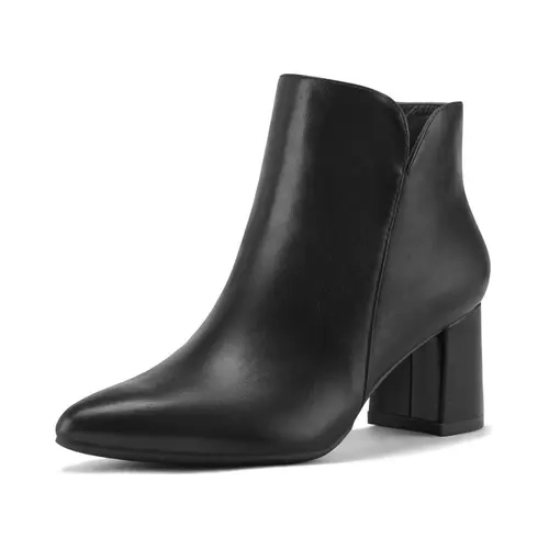 Mysoft Women's Elegant Casual Pointed Toe Ankle Boots - Chunky Block Heel Footwear with Side Zip, Cushioned Comfortable Heels for Party, Business, Fall,back to school,back to school haul,sohochic