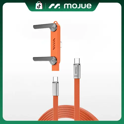 MOJUE Invisible 240W PD Fast Charging USB-C to USB-C Data Cable with 360° Adjustable Metal Stand, 2-in-1 Mobile Charger for Cellphone Electronic Devices, Desktop Use, Gaming & Office Scenarios