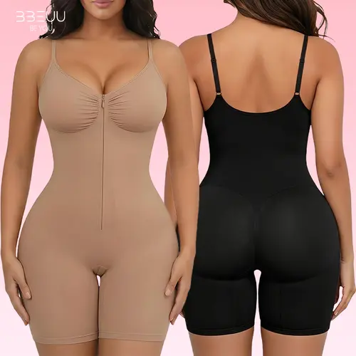 BBEUU Seamless Tummy Control Bodysuit | Zipper Front Butt & Breast Lifting Shapewear, Open Crotch Design for Convenience, Adjustable Straps All Day Breathable Shaper