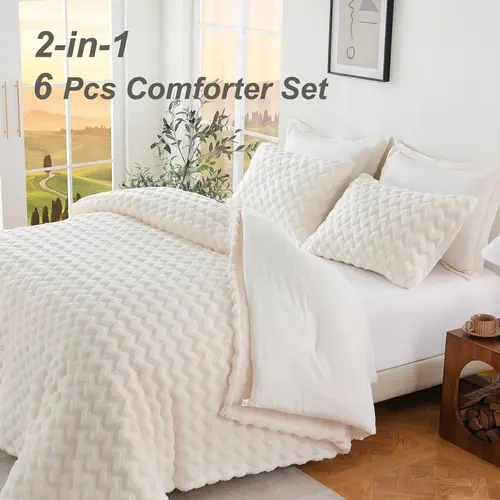 【Back to School】DOWNCOOL 2-in-1 Detachable 6pcs Comforter Set with Blanket, 4-Season Removable Layers for Year-Round Comfort, All-Season Comforter Set, Perfect for Dorm/School/Home, Comfy Bedding Set Easy Clean,sohochic