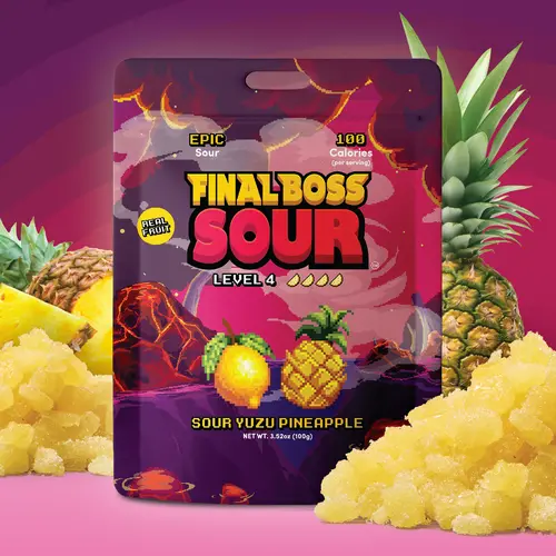 Final Boss Sour Yuzu Pineapple Level 4 Dried Fruit, 1-Pack or 4-Pack Options, Sour Candy, Dried Snacks