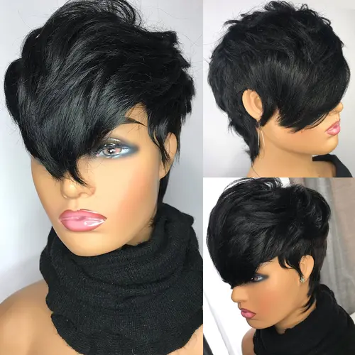ShowReal 0509 Kelly Cut  Pixie Cut Wig Salon Style Kelly cut Wigs for Black Women Human Hair Pixie Cut Short Bob Wig Human Hair None Lace Front Wigs with Bangs Glueless Full Machine Made Wig