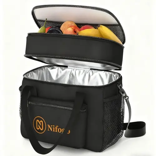 Nifogo 15L Polyester Insulated Lunch Bag for Women - Thermal, Leakproof, Water Resistant, Foldable, Practical Zipper Cooler Tote for Work, Picnic, Large Capacity Versatile Bento Bag