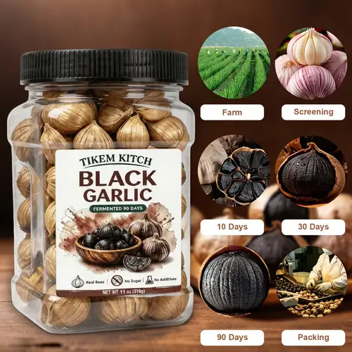 Aged Black Garlic Whole Bulbs - 90-Day Fermentation Dried Vegetable, Soft & Mellow Flavor, No Sugar/Additives, Ready-to-Eat Cooking Spice, Great for Snacking & Sauces, 5.3oz/150g or 11oz/310g, Garlic Bulb,sohochic