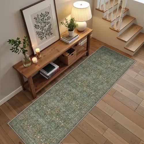 Art&Tuft Moynesa Style Nature-Themed Floral Decorative Motif Runner Rug - 1-Piece Machine Washable Entryway Rugs Indoor, Hallway Decor