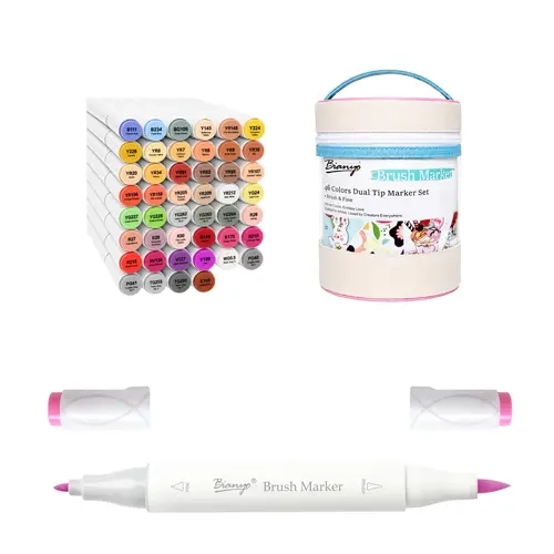 Bianyo 46-Color Exclusive Brush & Fine Alcohol Markers Set - Add-On for 320-Color Collections, Ideal for Adult Coloring, Illustrations & Creative Office Stationery Projects, Brush Marker