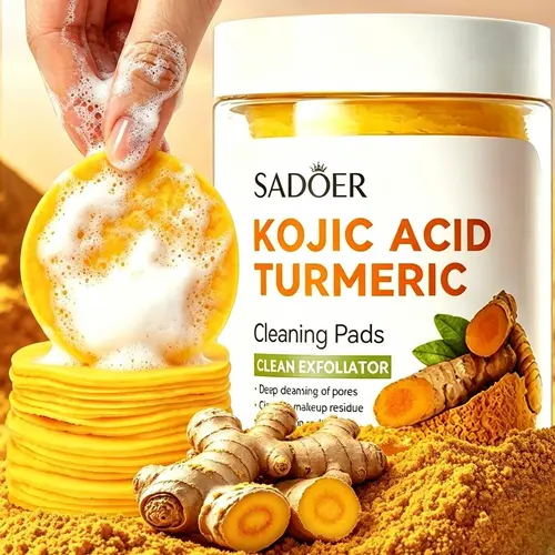 Natural Turmeric Kojic Acid Cleansing Pads, Gentle Exfoliating Wipes for Smooth Glowing Even Complexion