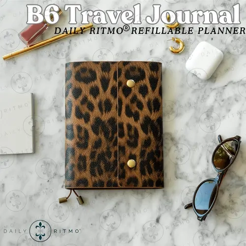 DAILY RITMO B6 Leopard Print Travelers Notebook - Interchangeable Journal, 3 Refillable Pads, Pocket Compact Portable Hand-Sized Stationery, Small Planner, Office Supplies, The Notebook