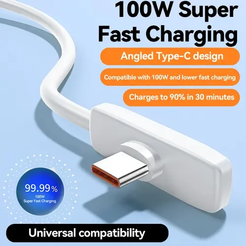 100W 90-Degree Elbow Fast Charging Cable Silicone USB C Phone Charger Type-c to Type-C, Fast Charging, Data Transmission Cable for iPhone 15 16 17 Pro Max for Samsung A17/A07 Galaxy S26 Galaxy Ultra A17 5G  for Moto G Pure for Google Phone, Silicone Cover