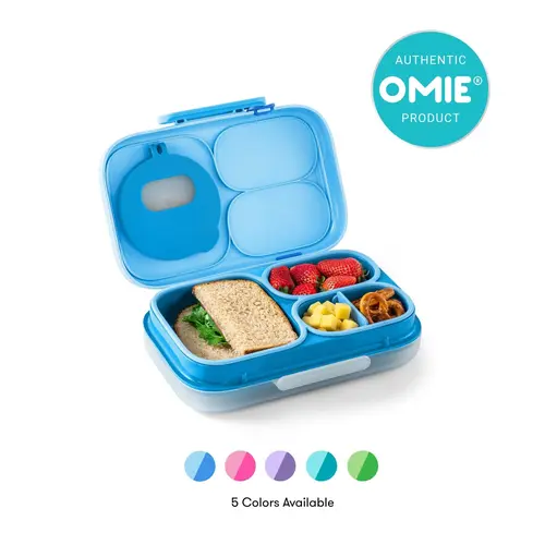 OMIE OmieBox Lite - Lightweight Plastic Rectangular Single-Unit Cold-Lunch Bento Box, Kitchenware Tableware with Ice Pack, Reusable Meal Prep Containers for Food, To Go Food Containers, Ice Pack Lunch Box