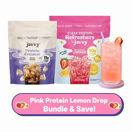 Javvy Protein Lemon Drop Bundle TikTok Exclusive - Sweet Cream Collagen Coffee Creamer + Strawberry Lemonade Refresher Clear Whey Protein Drink Mix, No Added Sugar, Keto & Lactose Free, 20 Servings Each