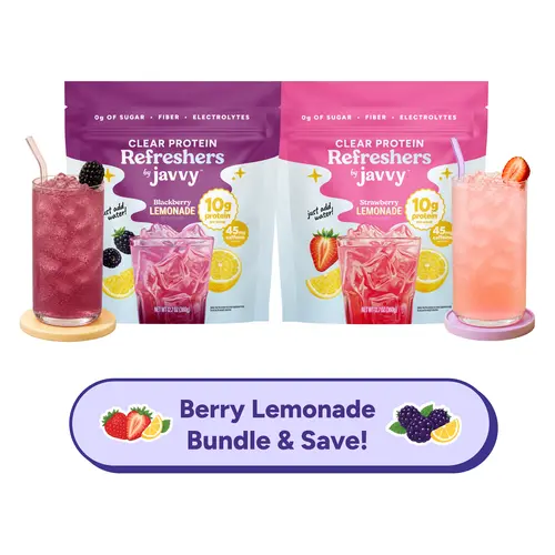 Javvy Berry Lemonade Duo TikTok Exclusive - Strawberry Lemonade + Blackberry Lemonade Refresher Clear Whey Protein Drink Mix, 45mg Caffeine, 0g Sugar, 10g Protein, With Fiber & Electrolytes, 20 Servings Each