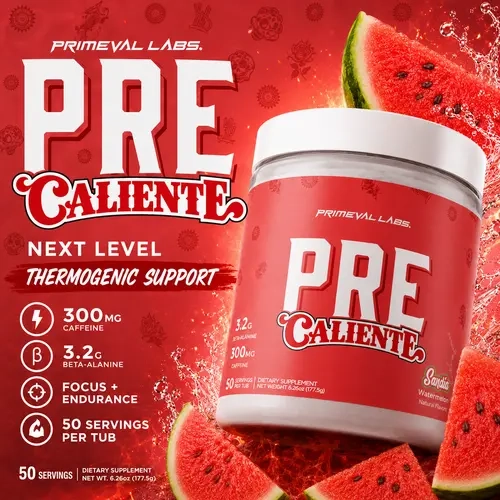 Primeval Labs PRE Caliente Pre-Workout Powder | 300mg Caffeine | 3.2g Beta-Alanine | Thermogenic Support | 50 Servings