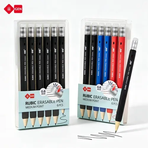 iiGEN RUBIC Erasable Gel Pen Set (6-Pack) - 0.6mm Medium Point, Smooth Quick-Dry Reusable Ink, for College Students,School Supplies College Office Stationery, Black Red Blue