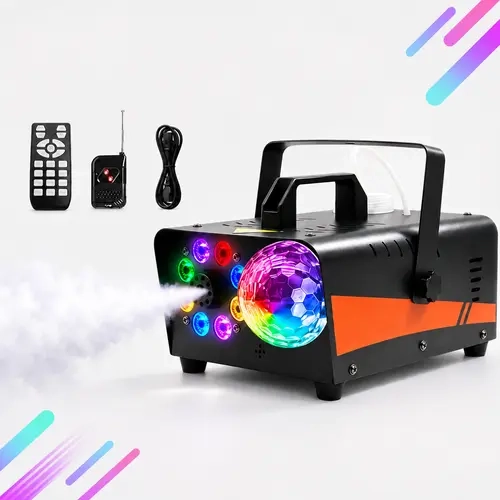 XDV 600W Classic Geometric Iron Body LED Magic Ball Fog Machine, RGB Remote Control Sound-Activated Lighting Effects, Multi-Holiday Home Party KTV Decor, Glowing Led Lights, Holiday Decoration Lights, Led Atmosphere Lights,sohochic