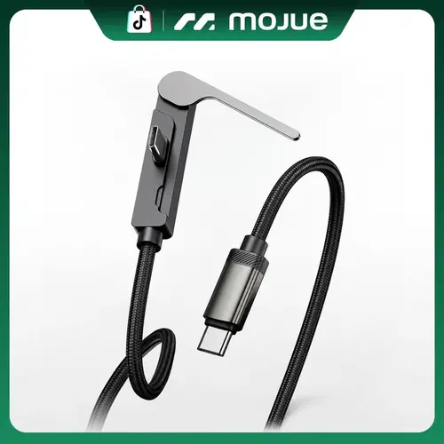 2-Pack MOJUE 5FT 100W Nylon Braided USB-C Charging Data Cable with Adjustable Foldable Phone Stand, 90° Right Angle, USB-C/Lightning Option, Built-in Holder for iPhone, Tablets, Laptops, Gaming/Travel, Black Electronic Cable for Smartphone,