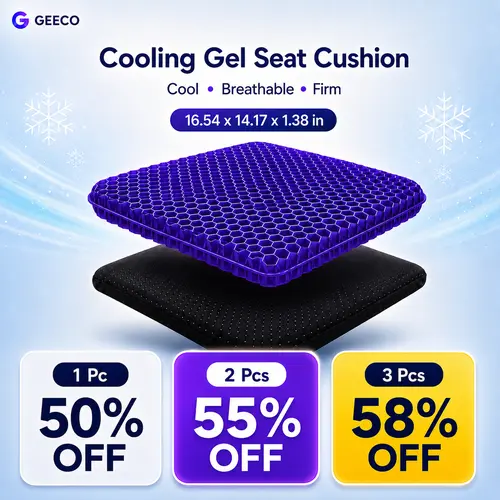 [Exclusive]GEECO Purple Gel Seat Cushion, Firm Honeycomb Cooling Seat Pad with Non-Slip Cover, 16.54 x 14.17 x 1.38 in, Washable Cushion for Office Chair, Car Seat, Home & Summer Sitting Comfort day gift