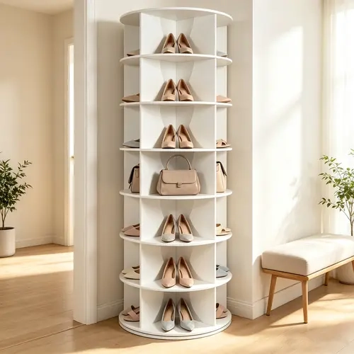 7-Tiers Plastic Shoe Rack Organizer, 360° Spinning Carousel Type Storage Round Carousel, Holds 28 Pairs of Shoes, for Entryway & Living Room Footwear Organization Display