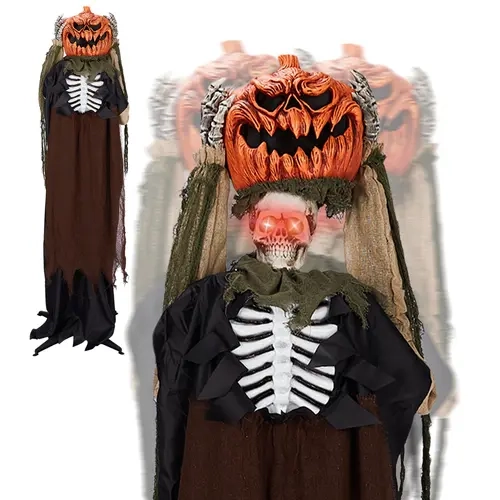 VINGLI Life-Size Standing Animatronic Pumpkin-Head Ghost Figure Halloween Outdoor Decoration, Sound-Activated Haunted House Prop with Spooky Creepy Eyes & Creepy Sounds for Garden Lawn,sohochic