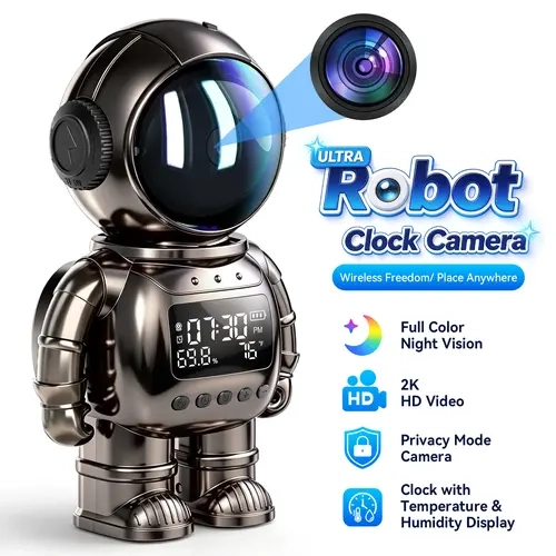 2000P Ultra Robot Clock Security Camera, Wireless Indoor Camera with Full-Color Starlight Night Vision, Privacy Mode, Temperature & Humidity Display, Dual-Band WiFi, 2-Way Audio