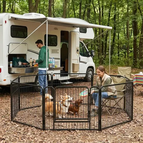 Heavy Duty Metal Dog Playpen, 8/16 Panels Outdoor & Indoor Dog Exercise Pen with Door, Anti-Rust Portable Pet Barrier Fence for Yard, RV Camping, 24"/32"/40" Height