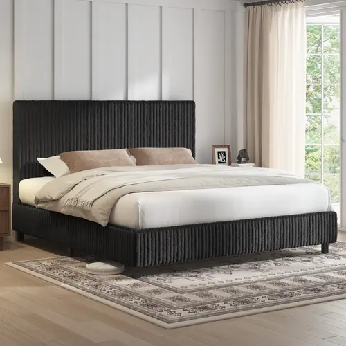 ALBOTT Modern Upholstered Bed Frame - 3.5" Thick Gap-Free Corduroy Headboard, Fully Padded Metal Frame with Strong Slats, No Box Spring Needed, Easy Assembly, Bedroom Furniture [tiktokshopbacktoschool][SohoChic], Bed Frames