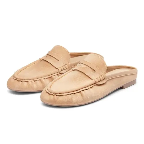 Coutgo Women's Casual Faux Leather Loafers, Lightweight Plain Mule Slides with Round Toe and Penny Strap, Shoe, Footwear, Business, Rubber, Ankle