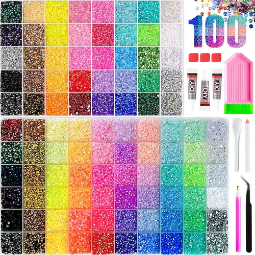 DIY Diamond Bedazzling Kit, Summer Sparkling Resin Flat Back Rhinestones, 100-Piece Rainbow Color Set, Handmade Gifts, Easy to Use, Jelly Rhinestones, Bedazzling Kit, Diamong Art, Book Cover, Christmas Birthday Gifts for Women