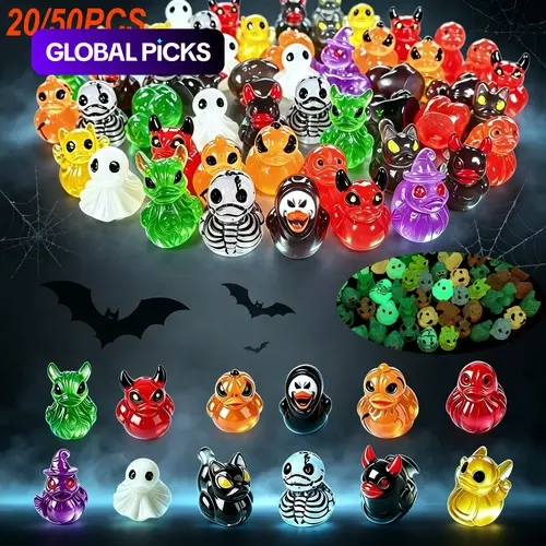 Mini Devil, Ghost and Skeleton Design Glow-in-the-Dark Resin Ducks, Duck Statues, Cute Haunting Desktop Decor, Mini Garden Ornament, Halloween & Christmas Decoration, Luminous Resin Ducks #GLOBAL PICKS