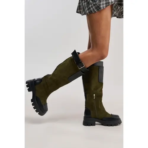 AZALEA WANG DALILA OLIVE FAUX SUEDE FLAT BOOT