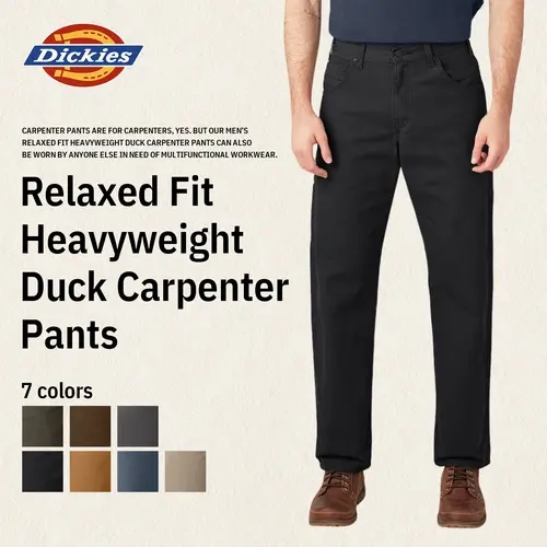 Dickies | Relaxed Fit Heavyweight Duck Carpenter Pants,100% Cotton, Utility Pockets, Straight Leg, Hammer Loop, Reinforced Seams,Rivets, Classic Workwear Style