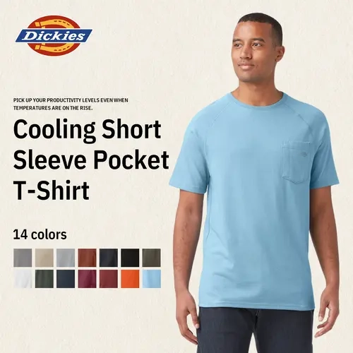 Dickies | Cooling Short Sleeve Pocket T-Shirt,Regular fit,Fits Under Layers,Temp-iQ Cooling Technology, Functional Chest Pocket