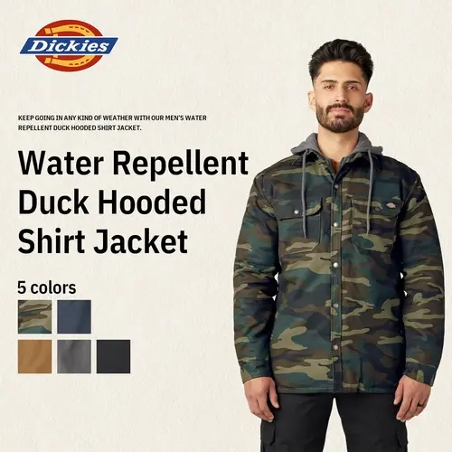 Dickies | Water Repellent Duck Hooded Shirt Jacket,100% Cotton,Chest Pockets,DWR Water-Repellent,Classic Workwear